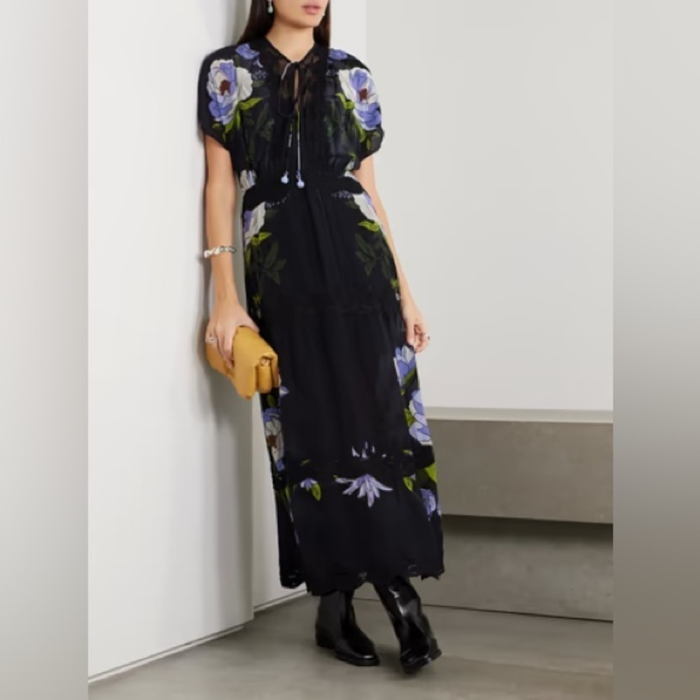 FARM RIO Soft Garden Black Lace Maxi Dress XS - Picture 2 of 7